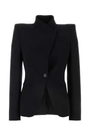 ジャケット alexander mcqueen Black twill blazer (768597QEAAA 1000) ALEXANDER MCQUEEN Black Twill Blazer (alexander mcqueen