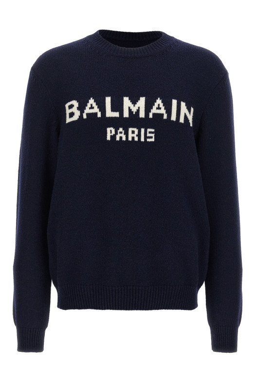 Вовняний светр з логотипом Синій BALMAIN DH1KD000KG97SAJ Вовняний светр з логотипом Синій BALMAIN DH1KD000KG97SAJ
