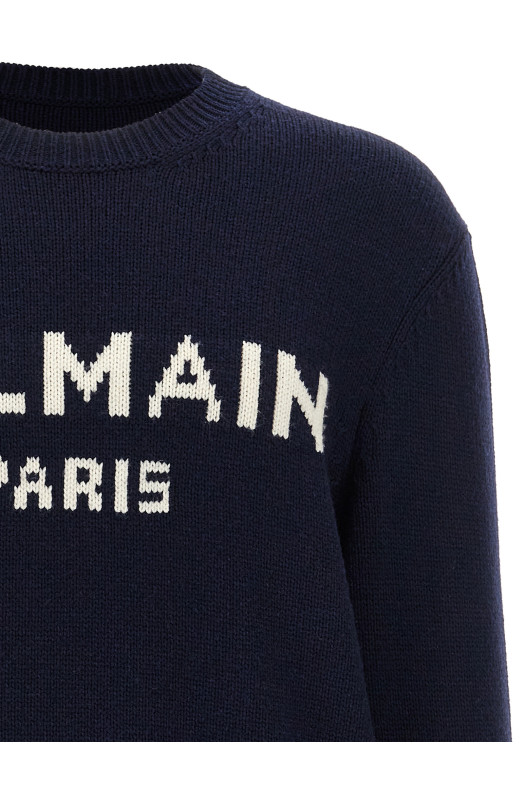 Вовняний светр з логотипом Синій BALMAIN DH1KD000KG97SAJ Вовняний светр з логотипом Синій BALMAIN DH1KD000KG97SAJ