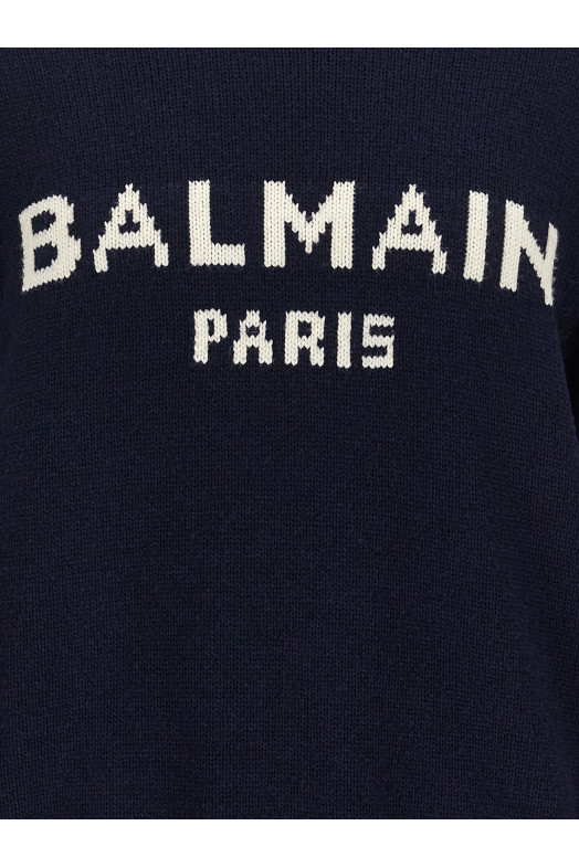 Вовняний светр з логотипом Синій BALMAIN DH1KD000KG97SAJ Вовняний светр з логотипом Синій BALMAIN DH1KD000KG97SAJ