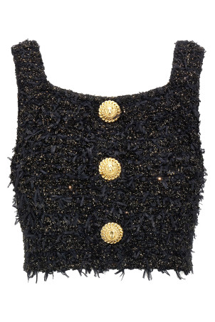 Твідовий топ з люрексом Чорний BALMAIN EF1AB053KB19EAD Твідовий топ з люрексом Чорний BALMAIN EF1AB053KB19EAD