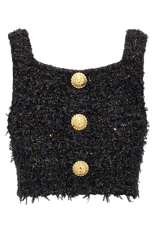 Твідовий топ з люрексом Чорний BALMAIN EF1AB053KB19EAD Твідовий топ з люрексом Чорний BALMAIN EF1AB053KB19EAD