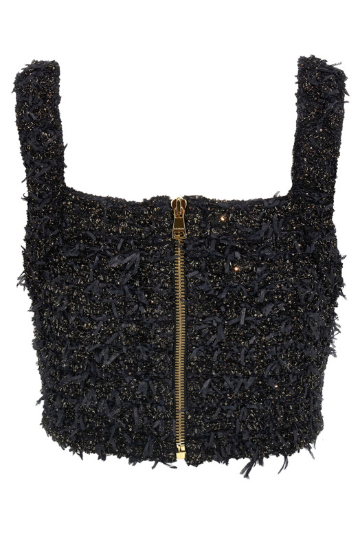 Твідовий топ з люрексом Чорний BALMAIN EF1AB053KB19EAD Твідовий топ з люрексом Чорний BALMAIN EF1AB053KB19EAD