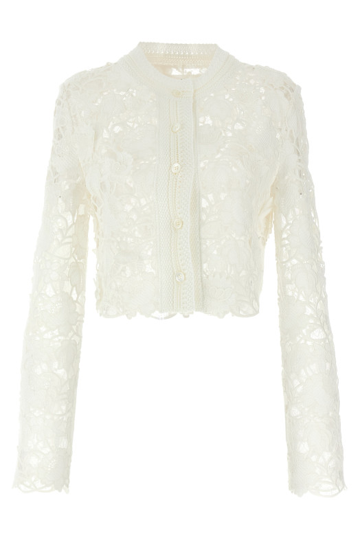 Кардиган з тюлю з макраме Білий ERMANNO SCERVINO D465N336UZG14300 Кардиган з тюлю з макраме Білий ERMANNO SCERVINO D465N336UZG14300