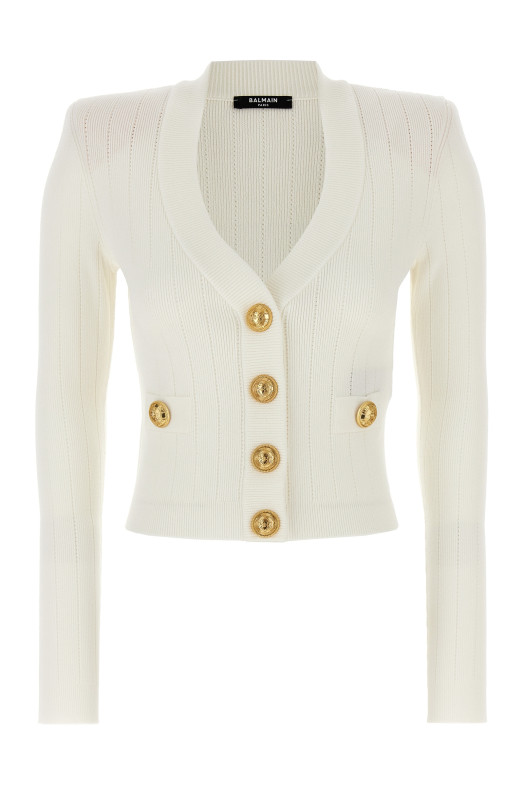 Кардиган на ґудзиках з логотипом Білий BALMAIN DF1KL007KB070FA Кардиган на ґудзиках з логотипом Білий BALMAIN DF1KL007KB070FA