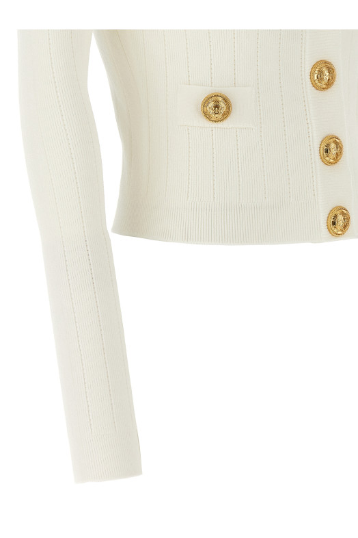 Кардиган на ґудзиках з логотипом Білий BALMAIN DF1KL007KB070FA Кардиган на ґудзиках з логотипом Білий BALMAIN DF1KL007KB070FA