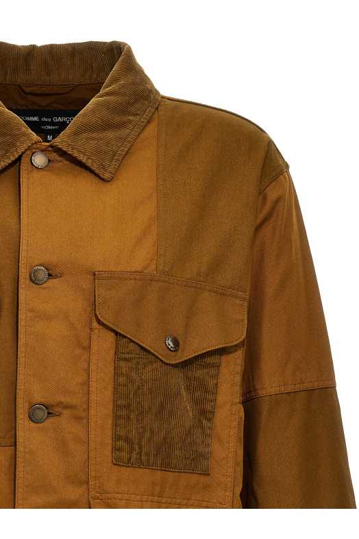 Ребристий оксамитовий піджак з полотняною вставкою Коричневий COMME DES GARҪONS HOMME HMJ0100511 Ребристий оксамитовий піджак з полотняною вставкою Коричневий COMME DES GARҪONS HOMME HMJ0100511