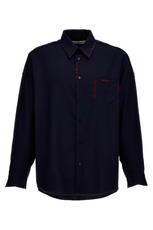 Прохолодна вовняна сорочка з контрастною строчкою Чорний MARNI CUMU0278QSTW83900B99 Прохолодна вовняна сорочка з контрастною строчкою Чорний MARNI CUMU0278QSTW83900B99