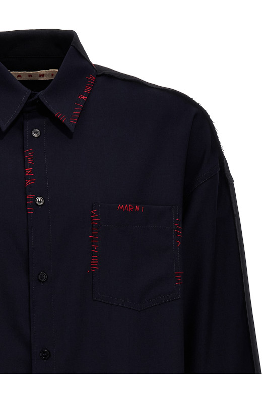 Прохолодна вовняна сорочка з контрастною строчкою Чорний MARNI CUMU0278QSTW83900B99 Прохолодна вовняна сорочка з контрастною строчкою Чорний MARNI CUMU0278QSTW83900B99
