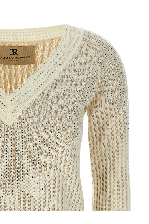 Светр зі стразами Білий ERMANNO SCERVINO D465M311CTPLXB4656 Светр зі стразами Білий ERMANNO SCERVINO D465M311CTPLXB4656