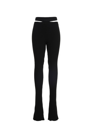 Ribbed flared trousers Black