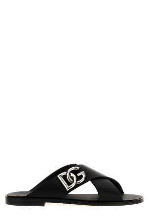 Шкіряні босоніжки з логотипом Чорний DOLCE & GABBANA A80440AO60280999 Шкіряні босоніжки з логотипом Чорний DOLCE & GABBANA A80440AO60280999