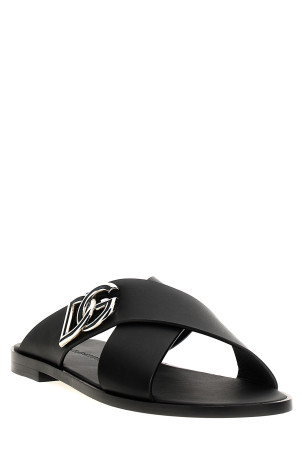 Шкіряні босоніжки з логотипом Чорний DOLCE & GABBANA A80440AO60280999 Шкіряні босоніжки з логотипом Чорний DOLCE & GABBANA A80440AO60280999