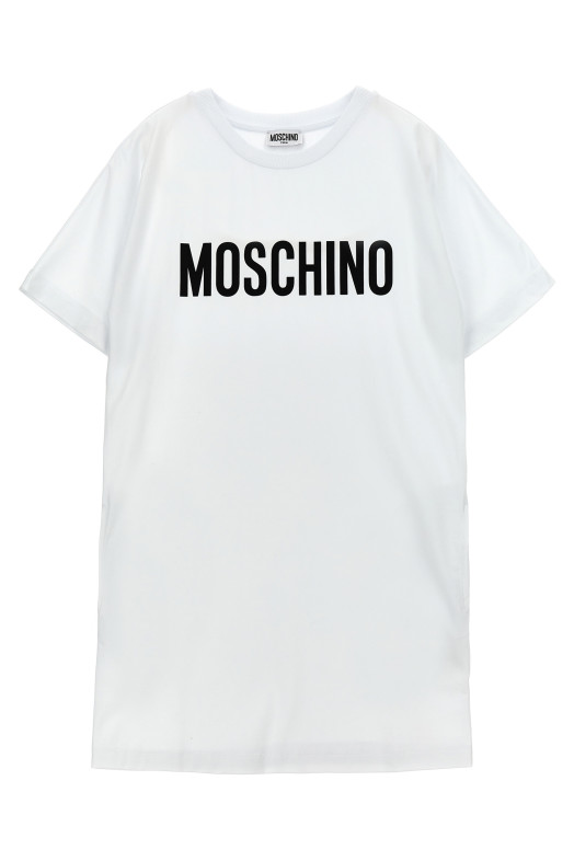 Сукня з принтом логотипу чорно-сіра MOSCHINO KID TEEN HDV0GNLBA10BIANCOOTTICO Сукня з принтом логотипу чорно-сіра MOSCHINO KID TEEN HDV0GNLBA10BIANCOOTTICO