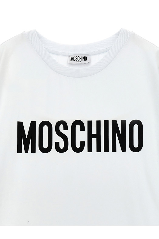 Сукня з принтом логотипу чорно-сіра MOSCHINO KID TEEN HDV0GNLBA10BIANCOOTTICO Сукня з принтом логотипу чорно-сіра MOSCHINO KID TEEN HDV0GNLBA10BIANCOOTTICO
