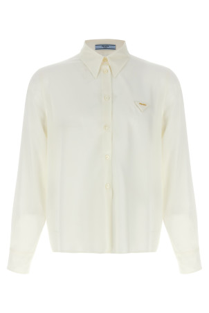 Шовкова сорочка з логотипом Біла PRADA P473FSOOO14KGF0304 Шовкова сорочка з логотипом Біла PRADA P473FSOOO14KGF0304