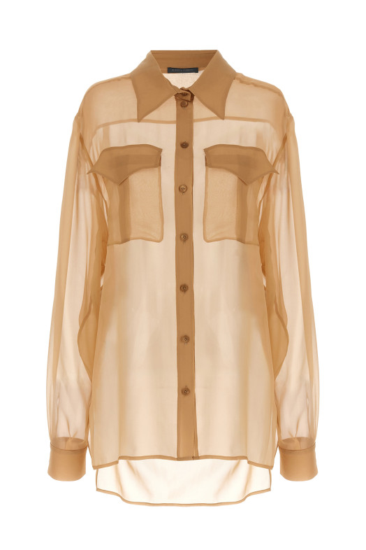Шифоновая рубашка бежевого цвета ALBERTA FERRETTI A021616140018 Шифоновая рубашка бежевого цвета ALBERTA FERRETTI A021616140018