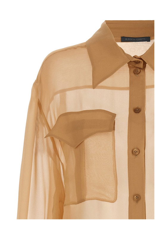 Шифоновая рубашка бежевого цвета ALBERTA FERRETTI A021616140018 Шифоновая рубашка бежевого цвета ALBERTA FERRETTI A021616140018