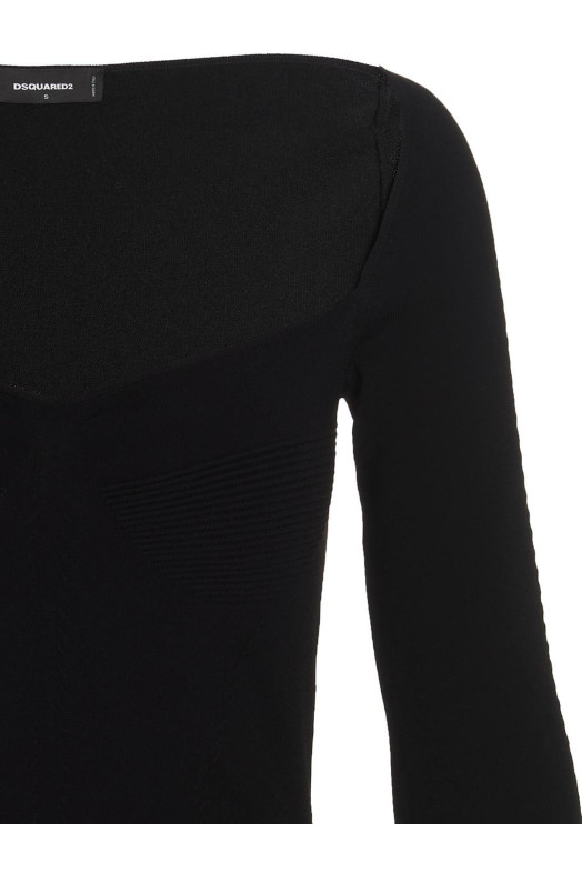 Сукня з віскози з ребристою текстурою, чорна DSQUARED2 (S75CV0598S18170900)