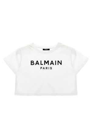 Футболка з тисненням логотипу чорно-сіра BALMAIN KIDS BW8A61Z0082100NE Футболка з тисненням логотипу чорно-сіра BALMAIN KIDS BW8A61Z0082100NE