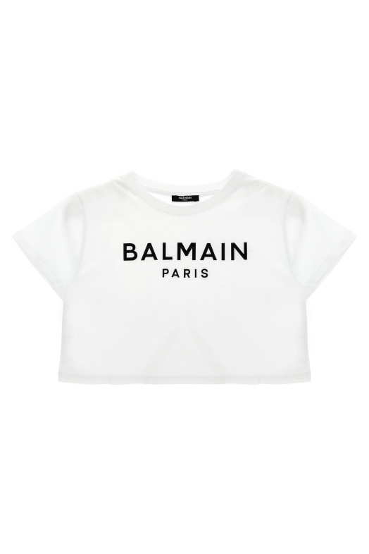 Футболка з тисненням логотипу чорно-сіра BALMAIN KIDS BW8A61Z0082100NE Футболка з тисненням логотипу чорно-сіра BALMAIN KIDS BW8A61Z0082100NE
