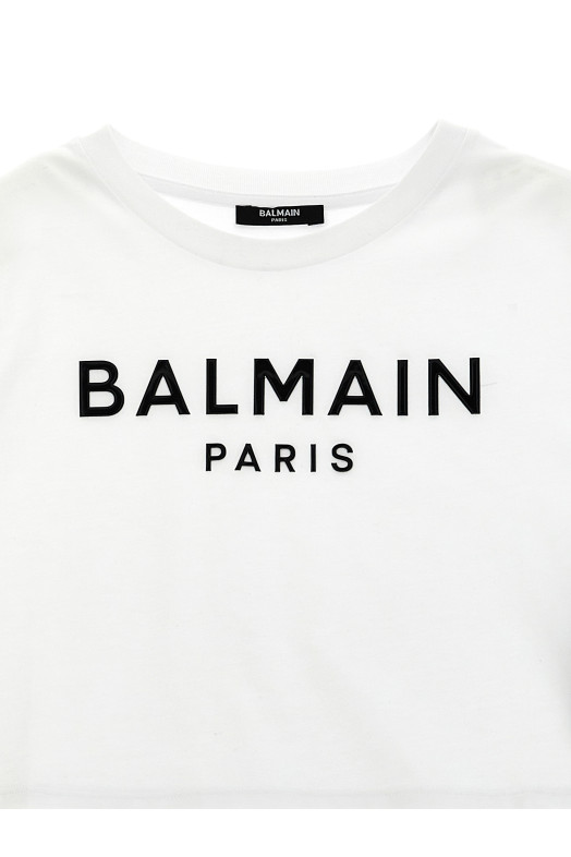 Футболка з тисненням логотипу чорно-сіра BALMAIN KIDS BW8A61Z0082100NE Футболка з тисненням логотипу чорно-сіра BALMAIN KIDS BW8A61Z0082100NE