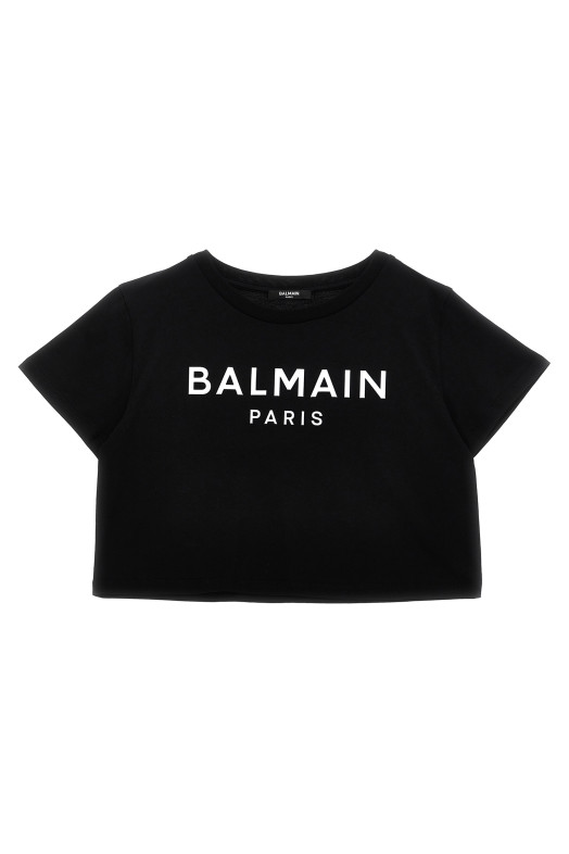 Футболка з тисненням логотипу чорно-сіра BALMAIN KIDS BW8A61Z0082930BC Футболка з тисненням логотипу чорно-сіра BALMAIN KIDS BW8A61Z0082930BC