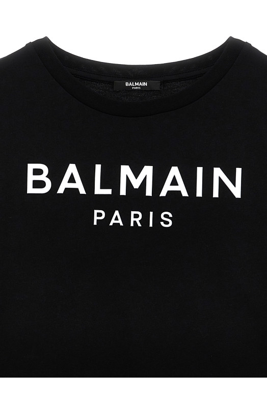 Футболка з тисненням логотипу чорно-сіра BALMAIN KIDS BW8A61Z0082930BC Футболка з тисненням логотипу чорно-сіра BALMAIN KIDS BW8A61Z0082930BC