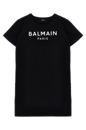 Сукня з рельєфним логотипом Чорно-сіра BALMAIN KIDS BW1B11Z0082930BC Сукня з рельєфним логотипом Чорно-сіра BALMAIN KIDS BW1B11Z0082930BC