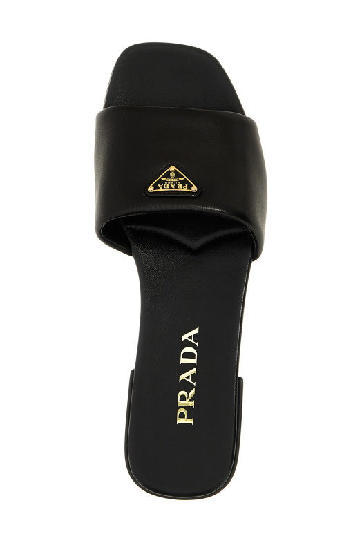 Шкіряні босоніжки з логотипом Чорний PRADA 1XX714F0102DL8F0002 Шкіряні босоніжки з логотипом Чорний PRADA 1XX714F0102DL8F0002