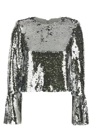 Топ з розкльошеним рукавом зі сріблястими паєтками Срібло RS24107TSLSILVER Топ з розкльошеним рукавом зі сріблястими паєтками Срібло RS24107TSLSILVER