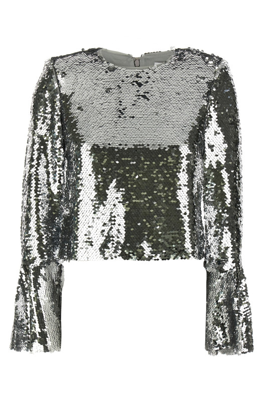 Топ з розкльошеним рукавом зі сріблястими паєтками Срібло RS24107TSLSILVER Топ з розкльошеним рукавом зі сріблястими паєтками Срібло RS24107TSLSILVER