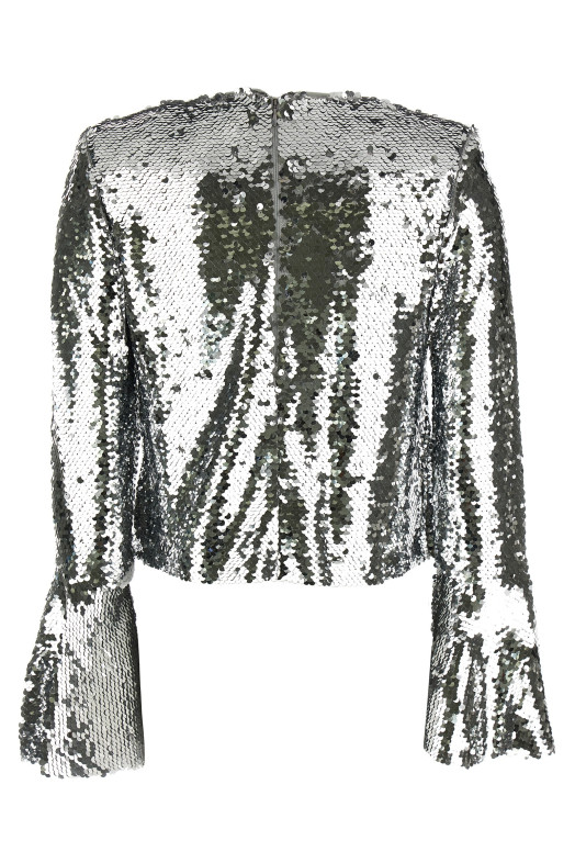 Топ з розкльошеним рукавом зі сріблястими паєтками Срібло RS24107TSLSILVER Топ з розкльошеним рукавом зі сріблястими паєтками Срібло RS24107TSLSILVER