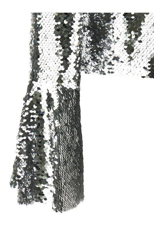 Топ з розкльошеним рукавом зі сріблястими паєтками Срібло RS24107TSLSILVER Топ з розкльошеним рукавом зі сріблястими паєтками Срібло RS24107TSLSILVER