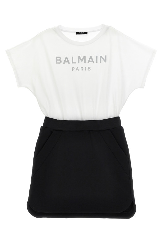 Сукня з логотипом чорно-сіра BALMAIN KIDS BW1B81Z0081930BC Сукня з логотипом чорно-сіра BALMAIN KIDS BW1B81Z0081930BC