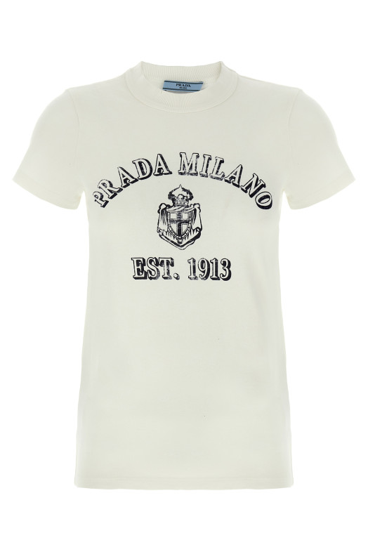 Вінтажна футболка з логотипом Біла PRADA 3557BSOOO16XQF0009 Вінтажна футболка з логотипом Біла PRADA 3557BSOOO16XQF0009