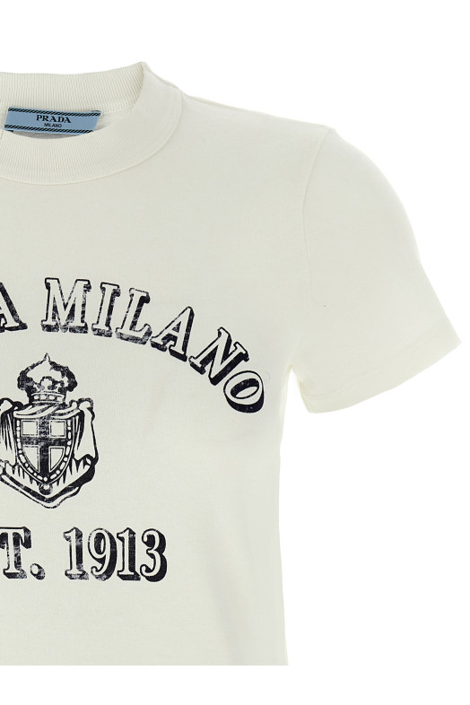 Вінтажна футболка з логотипом Біла PRADA 3557BSOOO16XQF0009 Вінтажна футболка з логотипом Біла PRADA 3557BSOOO16XQF0009