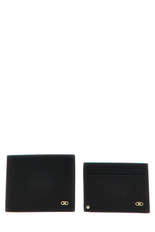 'Gancio' wallet + card holder set Black