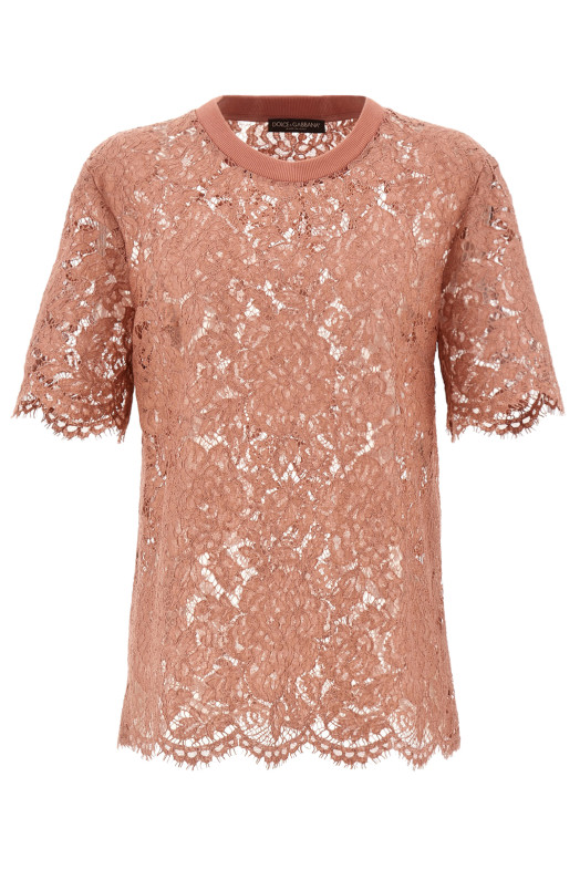 Кружевная футболка розового цвета DOLCE & GABBANA F8V21THLM7LF0473 Кружевная футболка розового цвета DOLCE & GABBANA F8V21THLM7LF0473