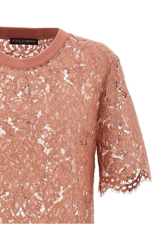 Кружевная футболка розового цвета DOLCE & GABBANA F8V21THLM7LF0473 Кружевная футболка розового цвета DOLCE & GABBANA F8V21THLM7LF0473
