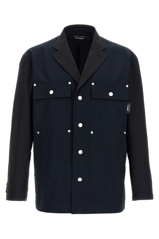 Блейзер в смужку Синій COMME DES GARҪONS HOMME HOJ0121 Блейзер в смужку Синій COMME DES GARҪONS HOMME HOJ0121