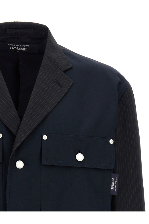 Блейзер в смужку Синій COMME DES GARҪONS HOMME HOJ0121 Блейзер в смужку Синій COMME DES GARҪONS HOMME HOJ0121