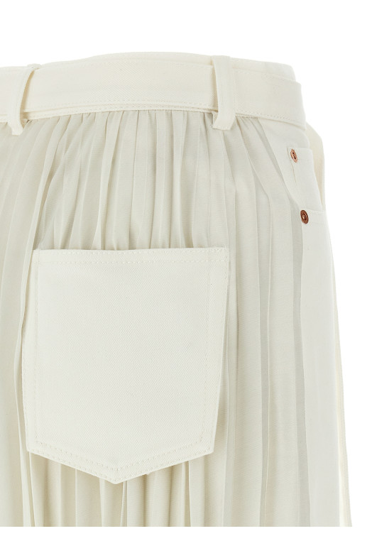 Pleated denim skirt White Pleated denim skirt White