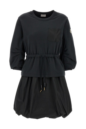 Сукня з двох матеріалів Чорна MONCLER K10938I0001489A1K999 Сукня з двох матеріалів Чорна MONCLER K10938I0001489A1K999