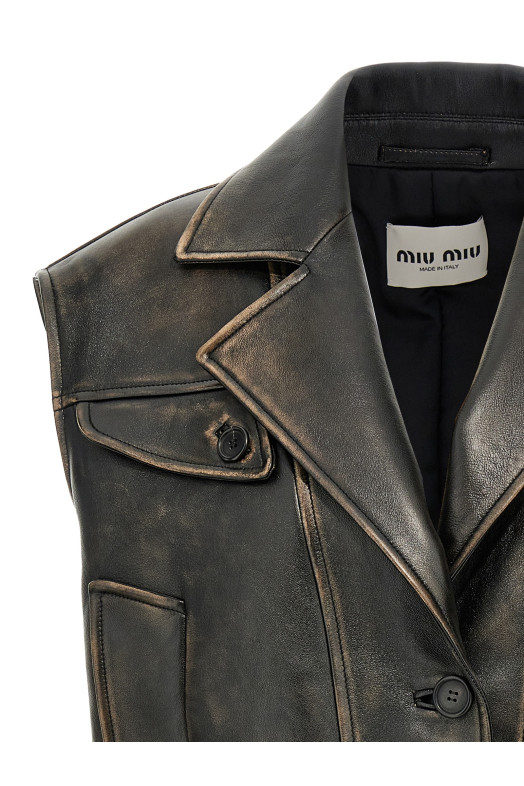 Жилет з наппа з логотипом Коричневий MIU MIU MPT292SOOO1134F0844 Жилет з наппа з логотипом Коричневий MIU MIU MPT292SOOO1134F0844