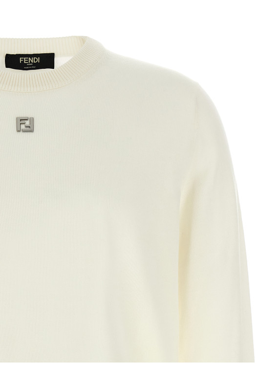 Светр з логотипом FF Білий FENDI FZX091AU84F0QA0 Светр з логотипом FF Білий FENDI FZX091AU84F0QA0