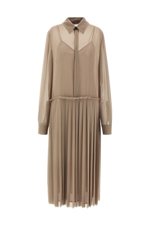 Платье AMI PARIS 'Pleated Midi' бежевого цвета FDR262PL00270952 Платье AMI PARIS 'Pleated Midi' бежевого цвета FDR262PL00270952