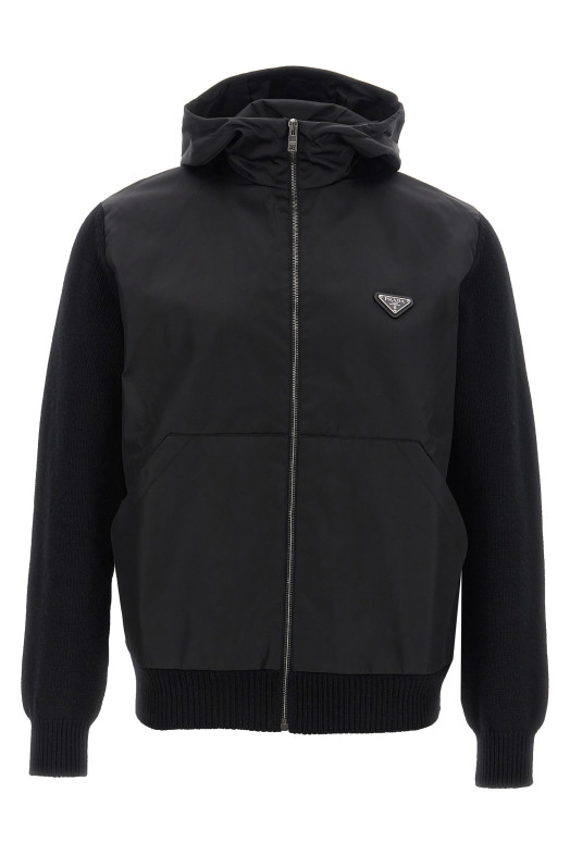 Кардиган з біматеріалу з логотипом Чорний PRADA UMG370SOOO16AMF0002 Кардиган з біматеріалу з логотипом Чорний PRADA UMG370SOOO16AMF0002
