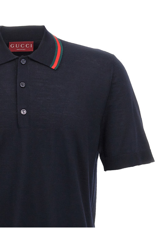 Рубашка-поло Web Ribbon синяя GUCCI 819225XKEJV4060 Рубашка-поло Web Ribbon синяя GUCCI 819225XKEJV4060