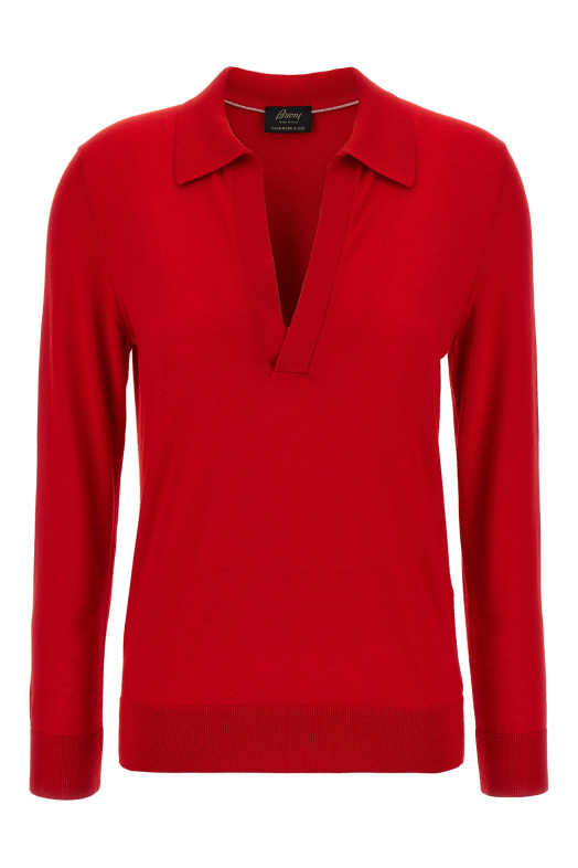 Поло з кашеміру та шовку Червоний BRIONI UMQE0LP1K826400 Поло з кашеміру та шовку Червоний BRIONI UMQE0LP1K826400